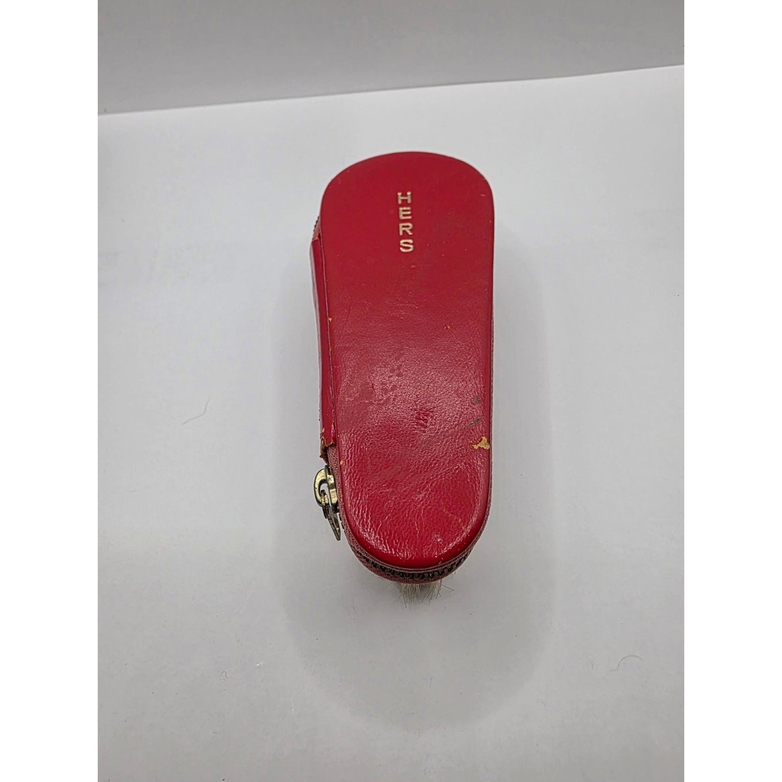 Vtg Hers Red Genuine Leather Travel Grooming Sewing Manicure Set Missing Comb